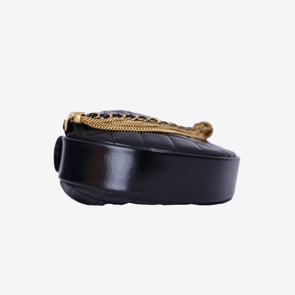 Chanel Mini Bow Hobo Pouch in Black Calfskin Leather with Gold Hardware bottom side view