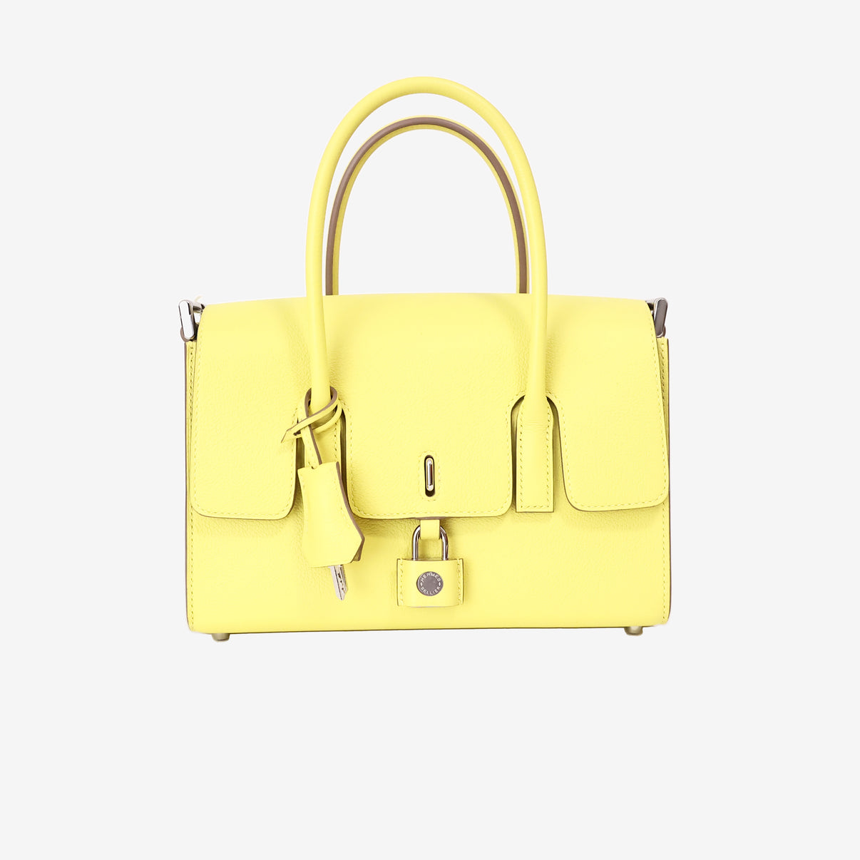 Hermès New Drag 22 in Lime Yellow Evercolor Leather with Palladium Hardware front view