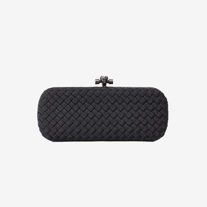 Bottega Veneta Woven Silk Stretch Knot Clutch in Black