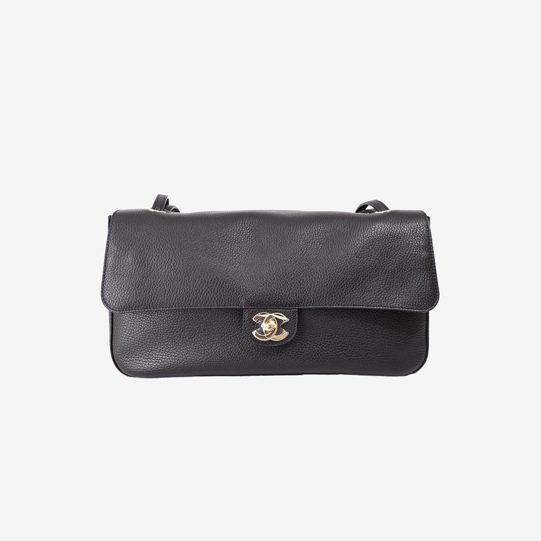 Chanel 26S Maxi Flap Bag in Black Grained Calfskin Leather with Gold Hardware