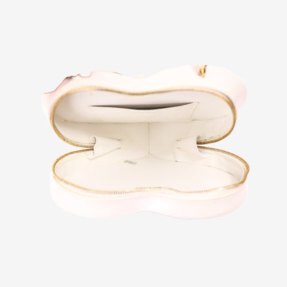 Chanel Vintage Heart-Shaped Vanity Bag in White Patent Leather with Gold Hardware interior view