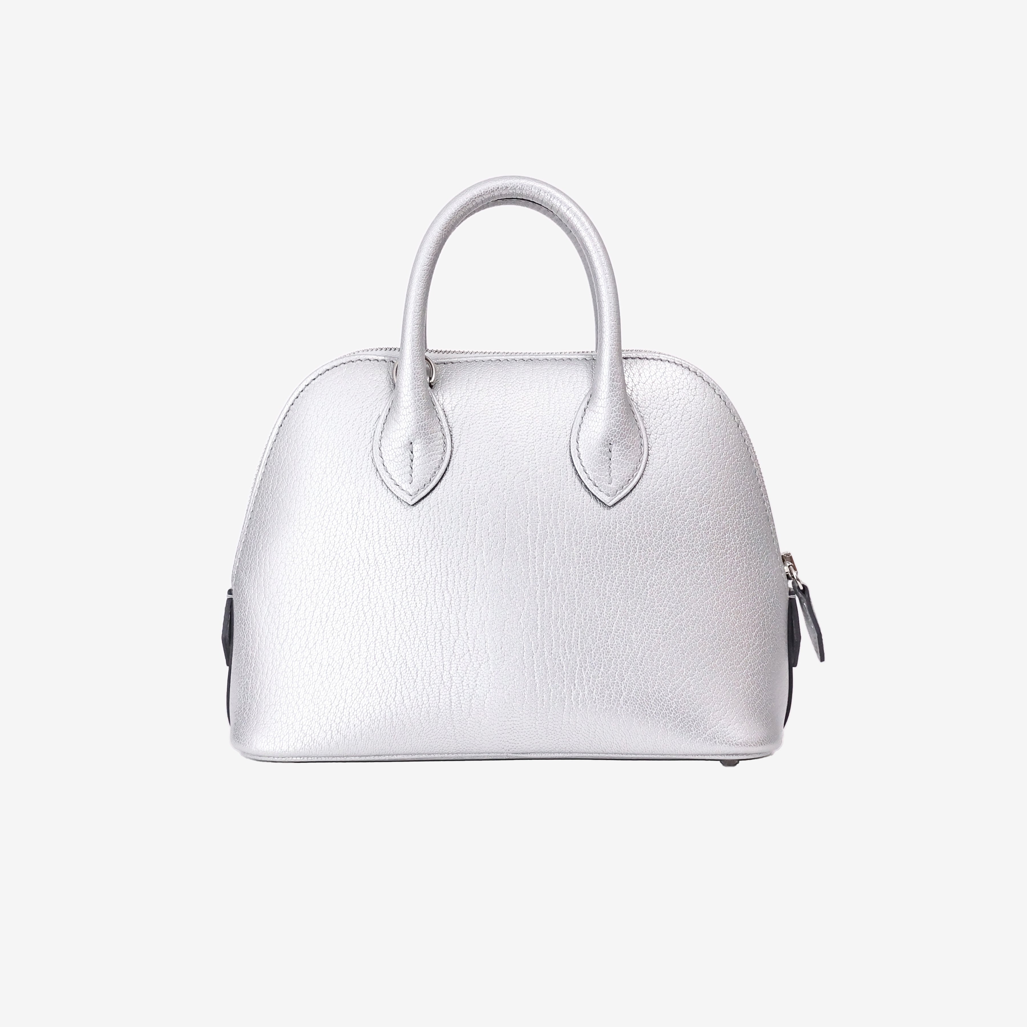 Hermès Mini Bolide in Chamkilight Argent Chevre Leather with Palladium Hardware back view