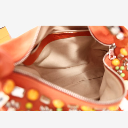 Chloé Vintage Canvas Bag in Orange with Silver Hardware and Beaded Detailing