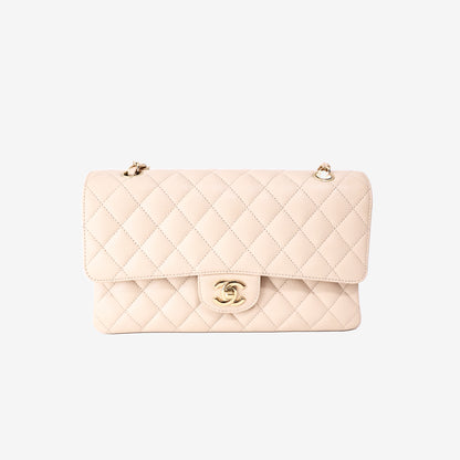 Chanel Classic Medium Flap Bag in Beige Caviar Leather with Gold Hardware
