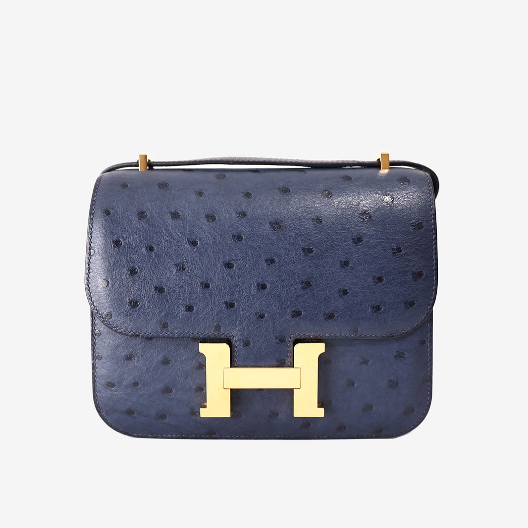 Hermès Constance 18 in Blue Ostrich Leather with Gold-Plated Hardware