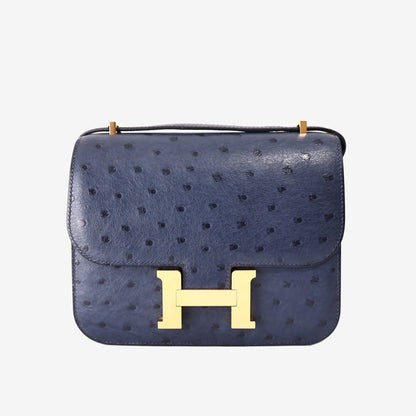 Hermès Constance 18 in Blue Ostrich Leather with Gold-Plated Hardware