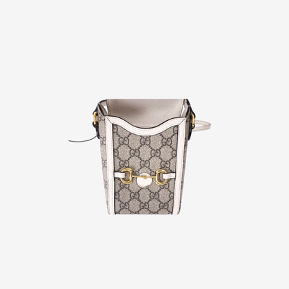 Gucci Horsebit 1955 Mini Bag in Beige GG Supreme Canvas/White Azalea Calfskin Leather