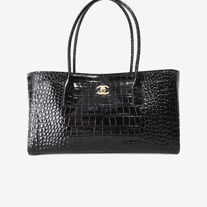 Chanel 26K Shopping Bag in Black Crocodile-Embossed Calfskin Leather with Gold Hardware