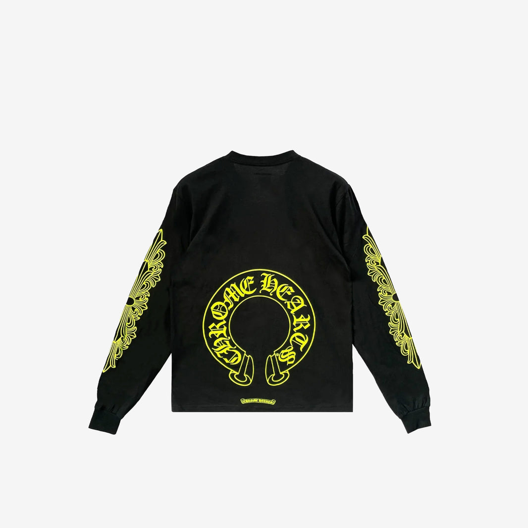 Chrome Hearts Neon Yellow Horseshoe Long Sleeve T-Shirt in Cotton (Size S)