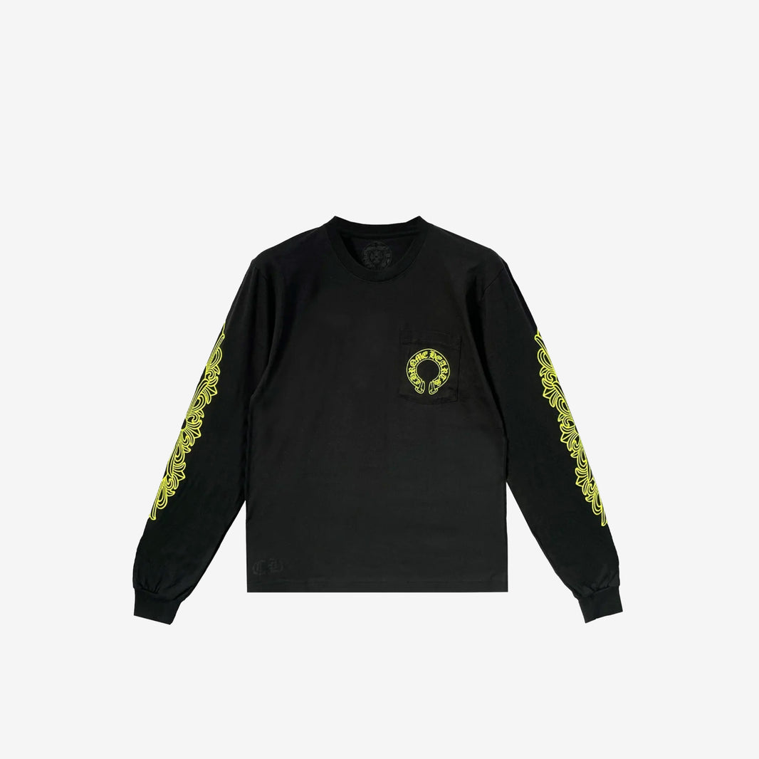 Chrome Hearts Neon Yellow Horseshoe Long Sleeve T-Shirt in Cotton (Size S)