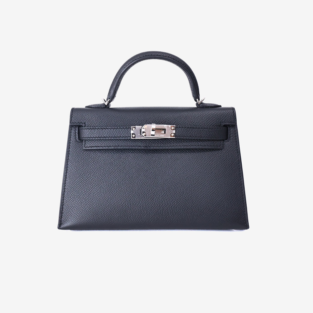 Hermès Mini Kelly in Noir Epsom Leather with Palladium-Plated Hardware