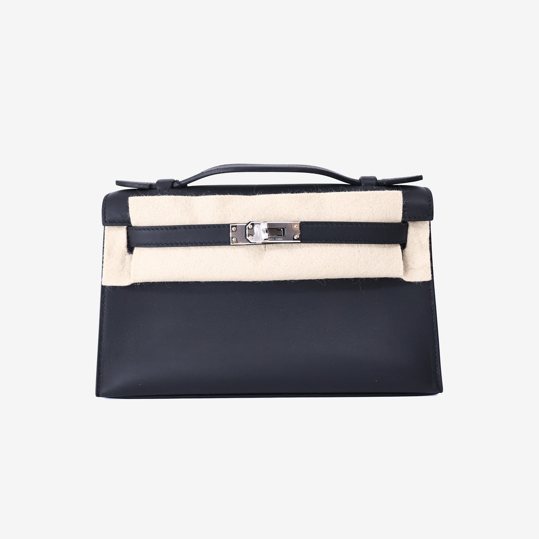 Hermès Kelly Pochette in Noir Swift Leather with Palladium-Plated Hardware (Contact to Enquire)