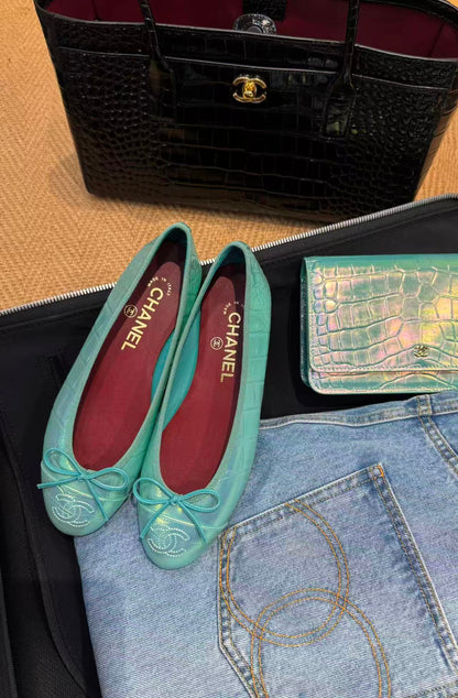 Chanel 26K Ballet Flats in Iridescent Turquoise Leather (Sizes Available)