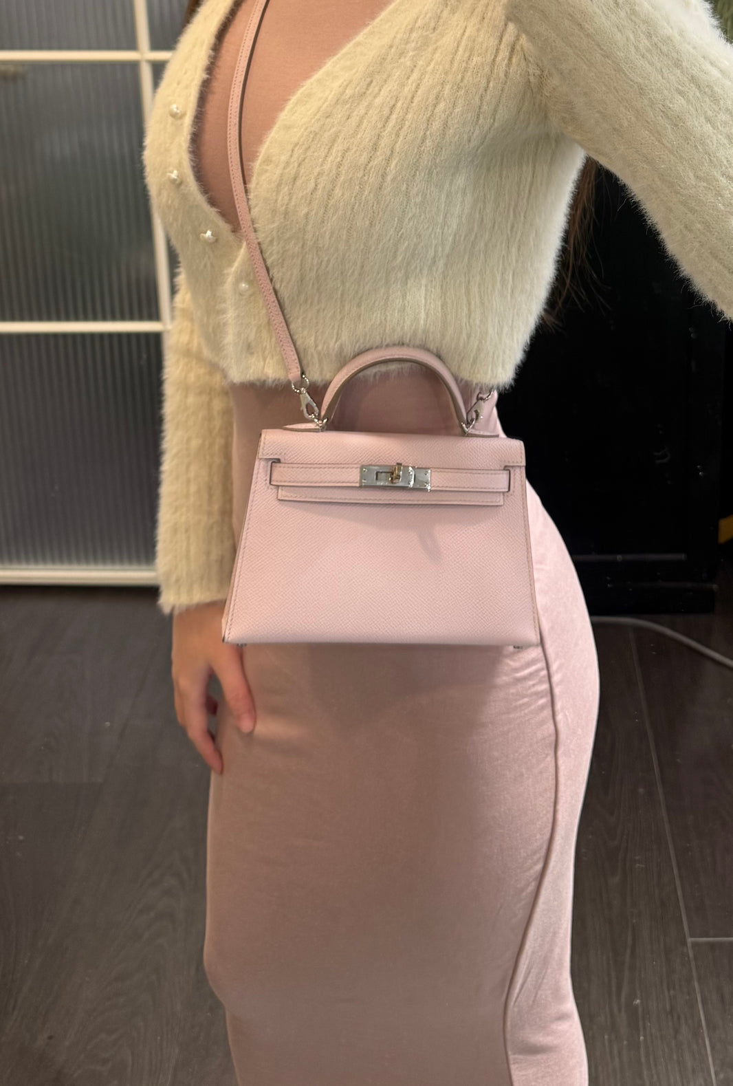 Hermès Mini Kelly 20 in Mauve Pâle Epsom Leather with Palladium-Plated Hardware (Contact to Enquire)
