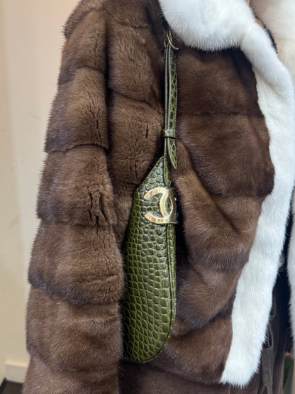 Chanel 26K Hobo Handbag in Khaki Crocodile-Embossed Calfskin Leather with Gold Hardware