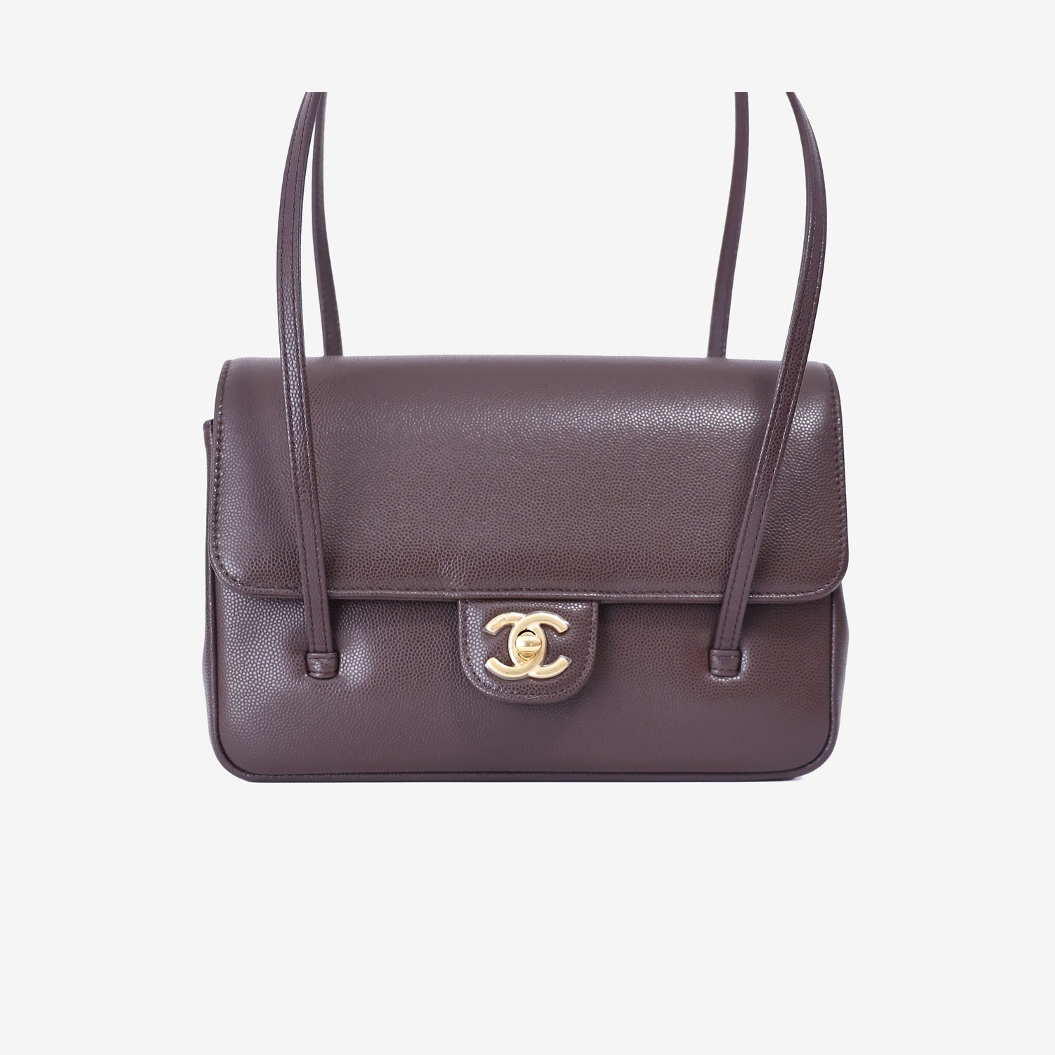 Chanel 26P Preppy Flap Small Bag in Brown Calfskin Leather with Gold Hardware front view