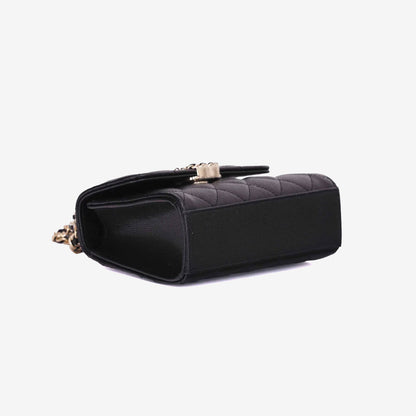 Chanel Double Chain Top Handle Flap in Black Caviar Leather with Gold Hardware