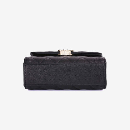 Chanel Double Chain Top Handle Flap in Black Caviar Leather with Gold Hardware