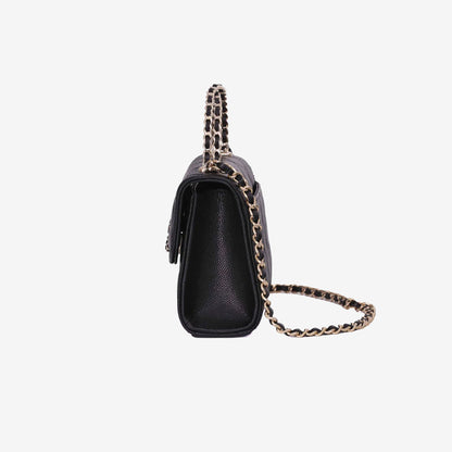 Chanel Double Chain Top Handle Flap in Black Caviar Leather with Gold Hardware