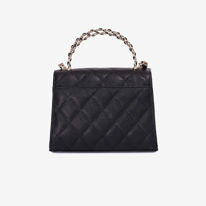 Chanel Double Chain Top Handle Flap in Black Caviar Leather with Gold Hardware