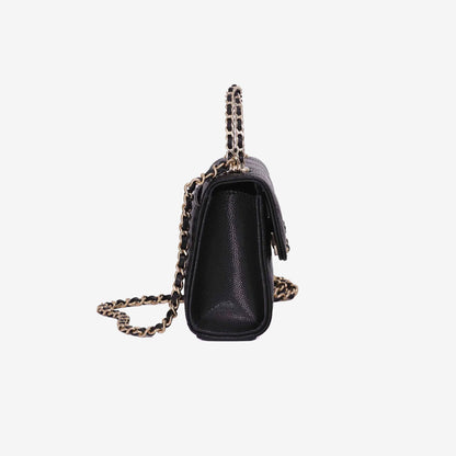 Chanel Double Chain Top Handle Flap in Black Caviar Leather with Gold Hardware