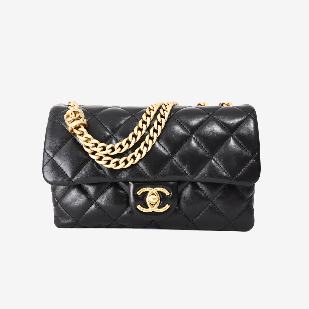 Chanel Small Pillow Crush Flap Bag in Black Quilted Lambskin with Gold Hardware