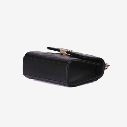 Chanel Double Chain Top Handle Flap in Black Caviar Leather with Gold Hardware