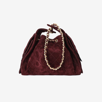 Chanel 26K 25 Hobo Bag Small in Burgundy Suede Calfskin Leather with Gold Hardware