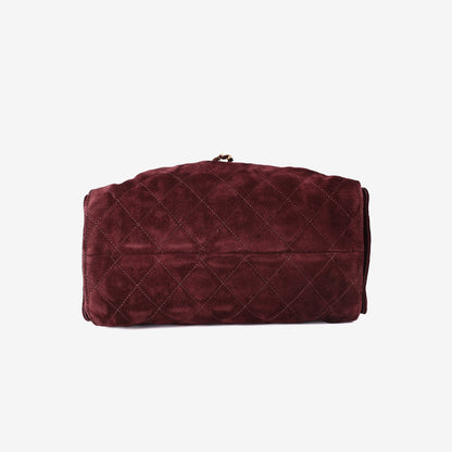 Chanel 26K 25 Hobo Bag Small in Burgundy Suede Calfskin Leather with Gold Hardware