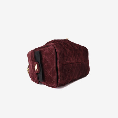 Chanel 26K 25 Hobo Bag Small in Burgundy Suede Calfskin Leather with Gold Hardware