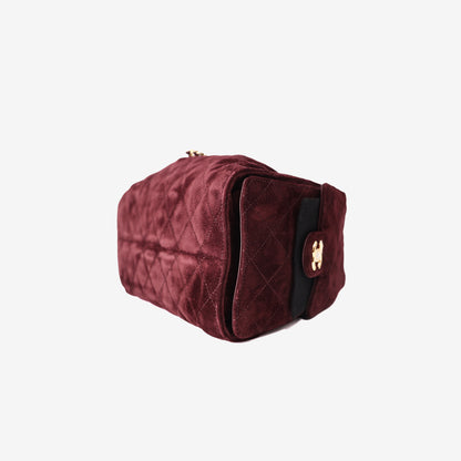 Chanel 26K 25 Hobo Bag Small in Burgundy Suede Calfskin Leather with Gold Hardware