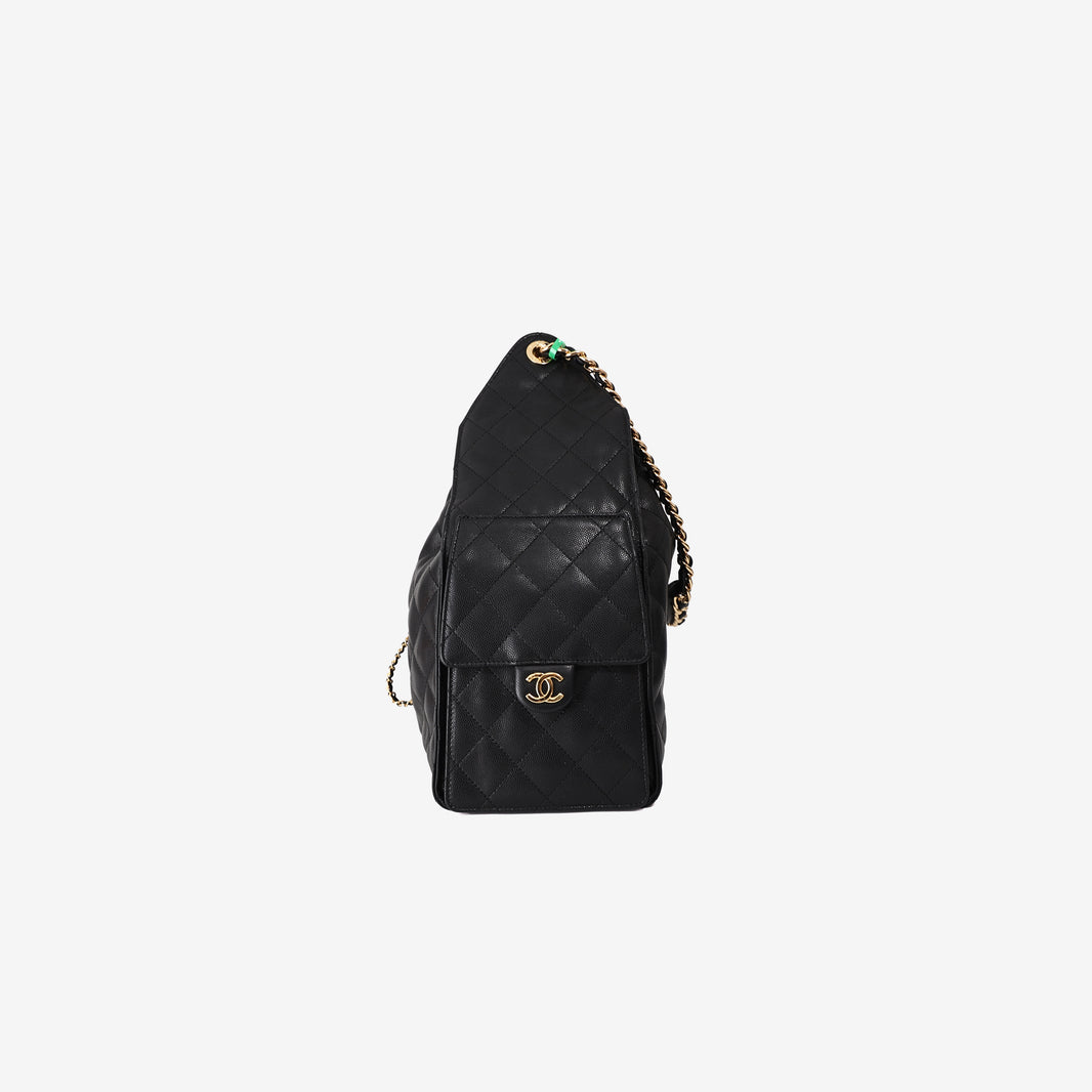 Chanel 25 Bag Medium in Black Caviar Leather with Gold Hardware