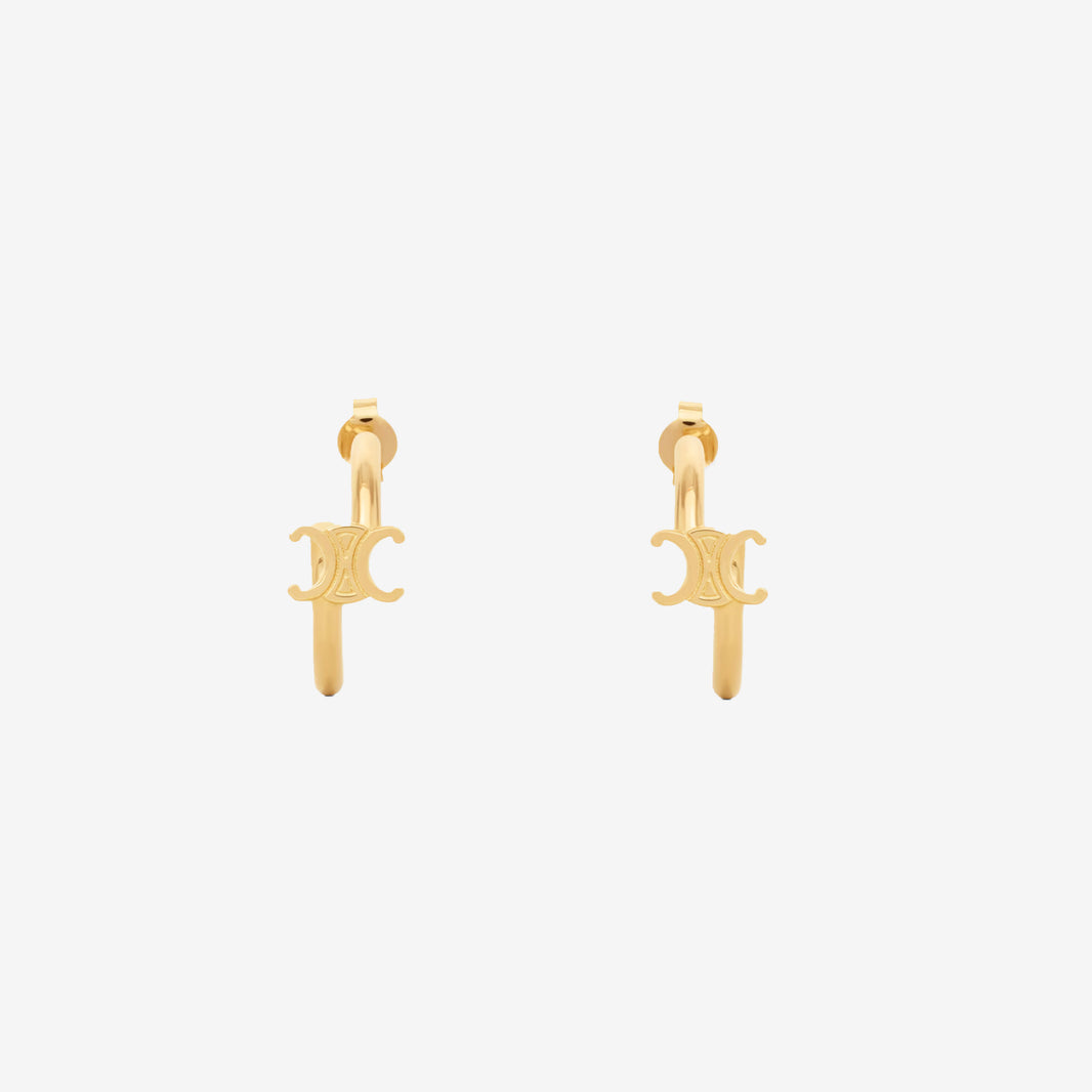 *EXCELLENT* Celine Triomphe Asymmetric Hoops in Gold-Finish Brass
