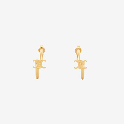 *EXCELLENT* Celine Triomphe Asymmetric Hoops in Gold-Finish Brass