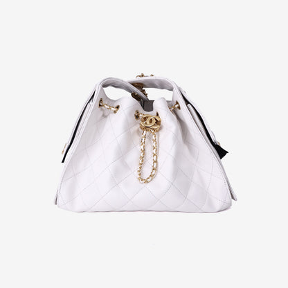 Chanel 25 Small Handbag in White Caviar Leather with Gold Hardware