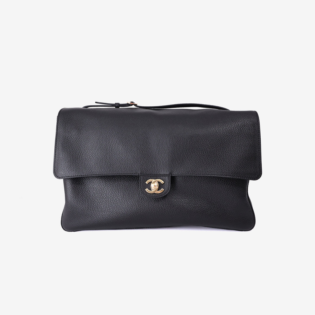 Chanel 2026 Matthieu Blazy Maxi Oversized Flap Bag 38.5 (Airport Bag) in Black Grained Calfskin with Gold Hardware (Contact to Enquire)