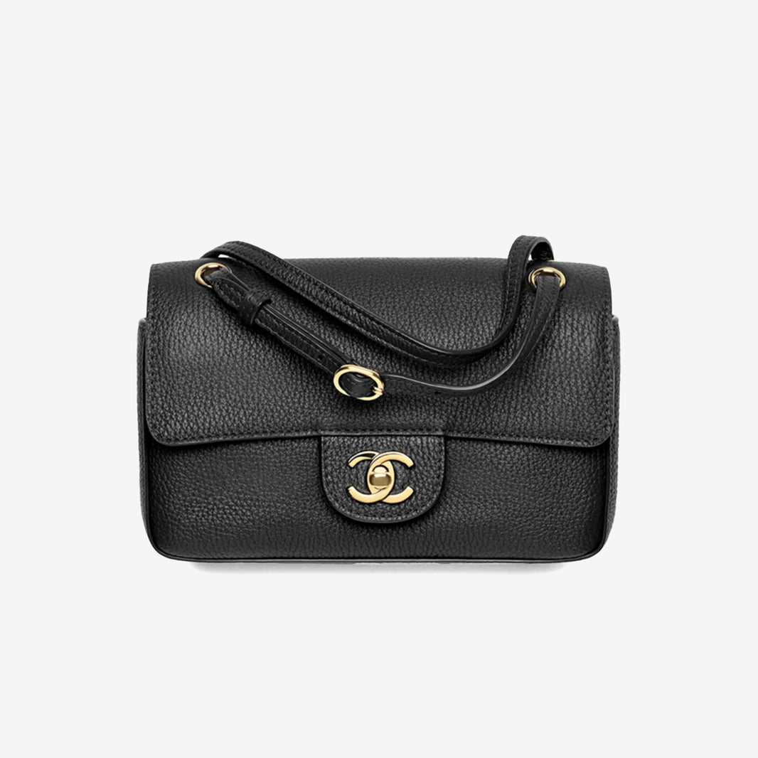 Chanel 26B Mini Flap Bag 20 in Black Grained Calfskin with Gold-Tone Metal (AS6573-B24332-94305)