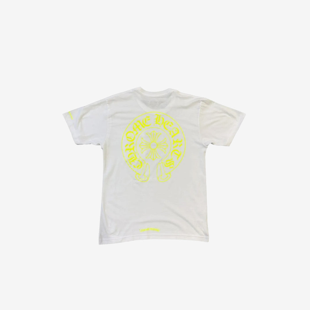 Chrome Hearts Neon Yellow Horseshoe Pocket Short Sleeve T-Shirt in White (Size S)