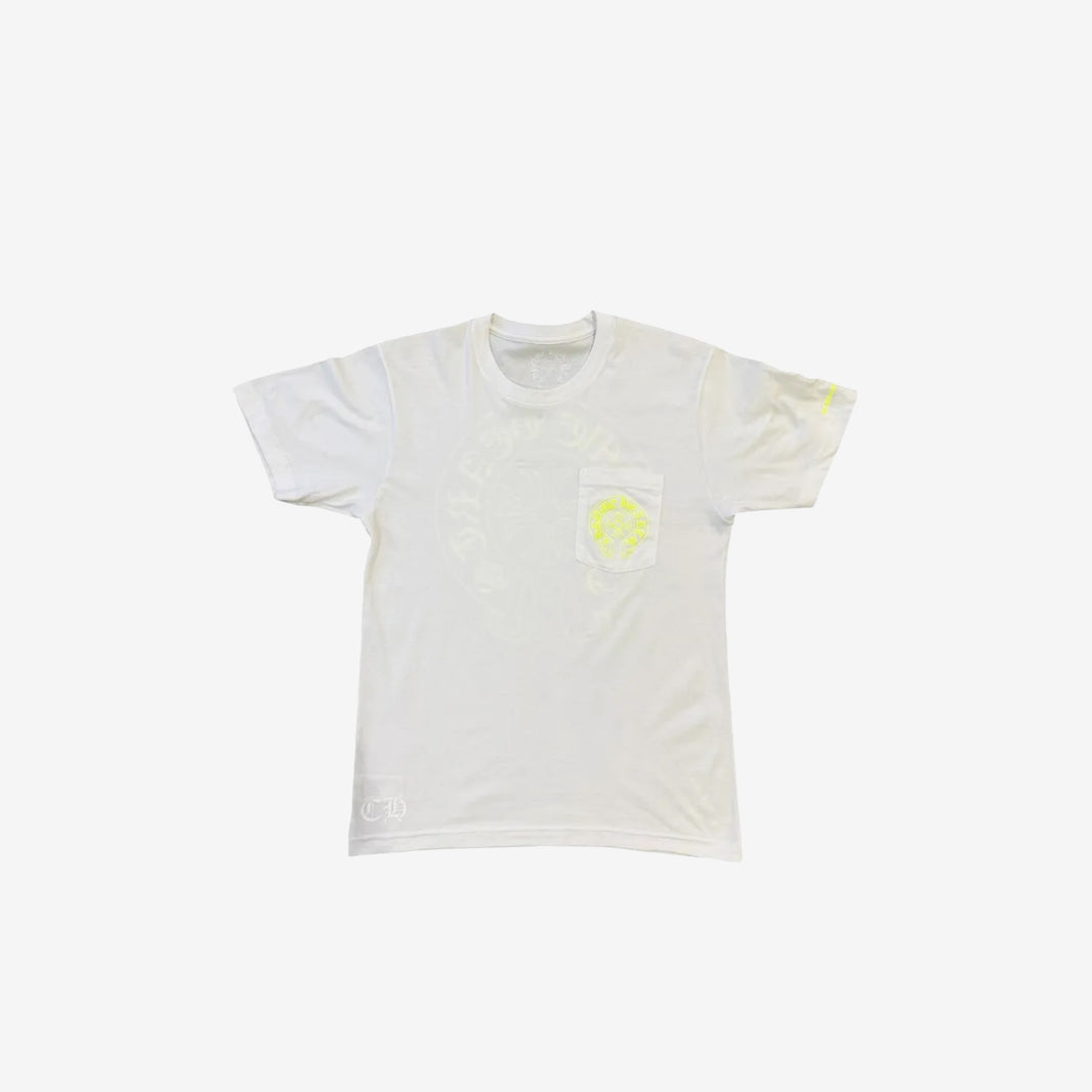 Chrome Hearts Neon Yellow Horseshoe Pocket Short Sleeve T-Shirt in White (Size S)