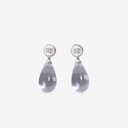 Chanel CC Water Drop Earrings in Silver/Pearl Crystal & Pearl