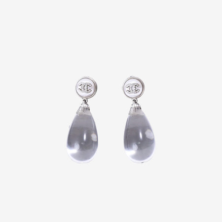 Chanel CC Water Drop Earrings in Silver/Pearl Crystal & Pearl