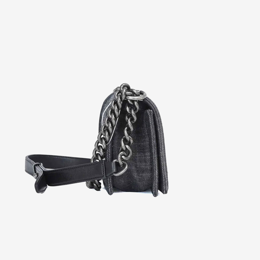 Chanel Boy Bag Small in Grey Denim with Palladium Hardware