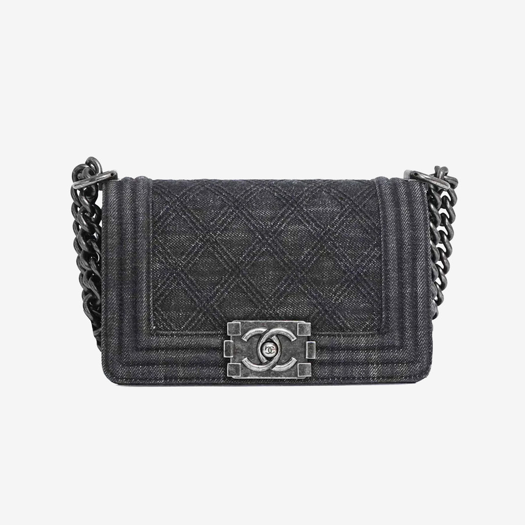 Chanel Boy Bag Small in Grey Denim with Palladium Hardware