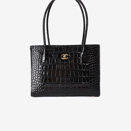 Chanel 26K Shopping Bag in Black Crocodile-Embossed Calfskin Leather with Gold Hardware