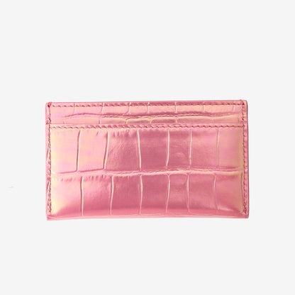 Chanel 26K Cardholder in Pink Crocodile-Embossed Iridescent Calfskin with Gold-Tone Metal