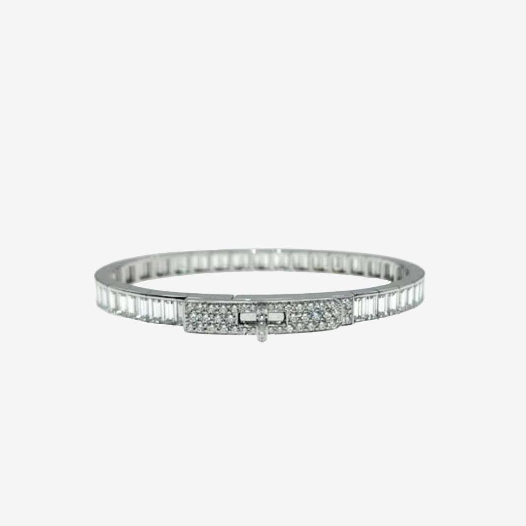 Hermès Kelly Diamond Bracelet in White Gold with Baguette-Cut Diamonds (Small Size)