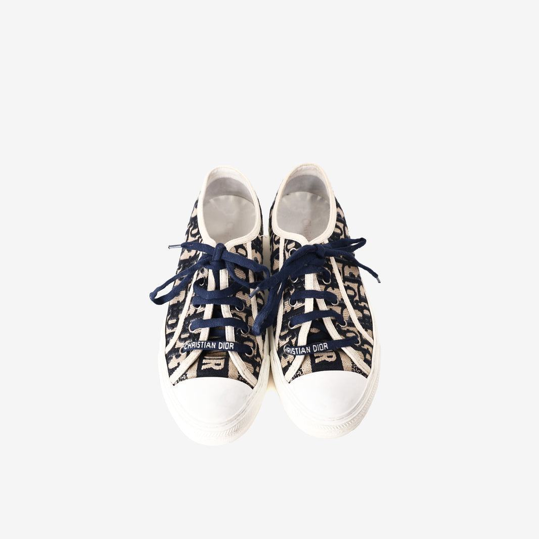 Dior Walk’n’Dior Low-Top Sneakers in Deep Blue Dior Oblique Embroidered Cotton (EU 38.5)