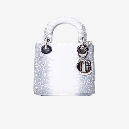 Dior Mini Lady Dior in White/Grey Lizard Leather with Silver Hardware