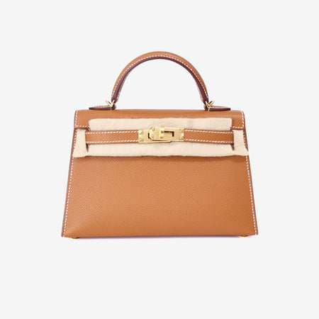 Hermès Mini Kelly 20 in Gold Epsom Leather with Gold Hardware front view