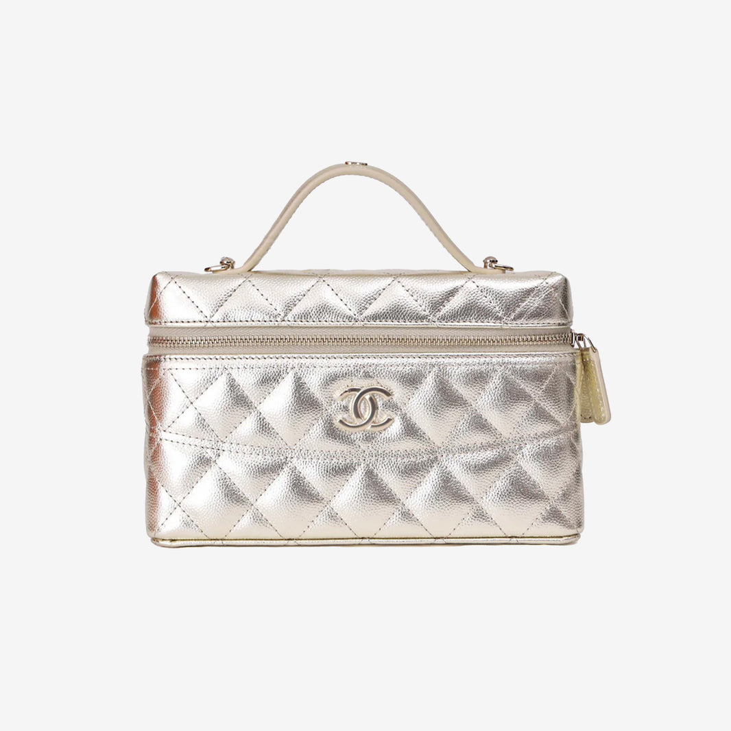 Chanel Lining LP Vanity Case in Metallic Gold Caviar Leather with Gold Hardware (Contact to Enquire)